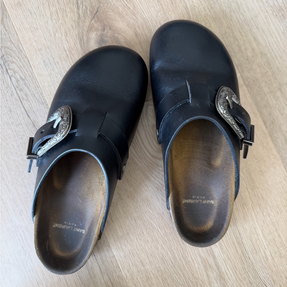 Saint Laurent Jimmy Clog Mules Black Silver Buckle - Picture 3 of 7